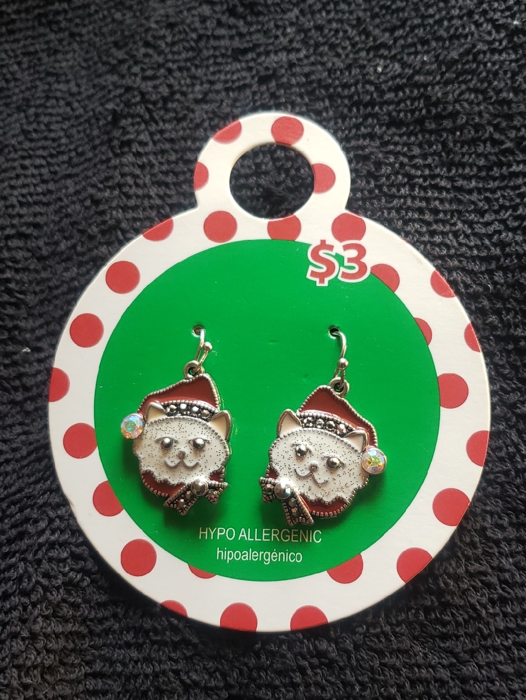 Cute Cat Face Holiday Earrings - Red And Silver